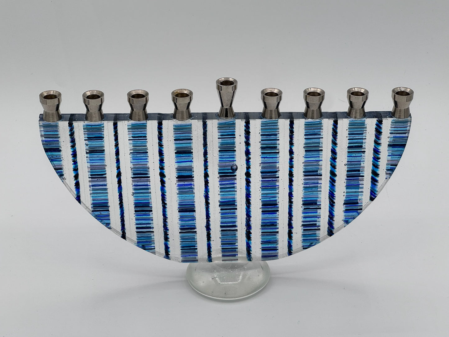 Blue Strata glass menorah
