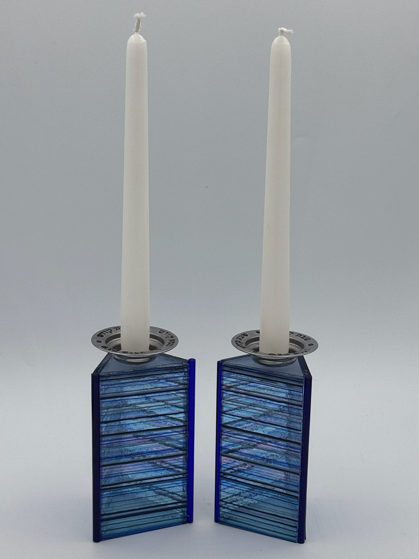 Blue Strata Shabbat candle sticks