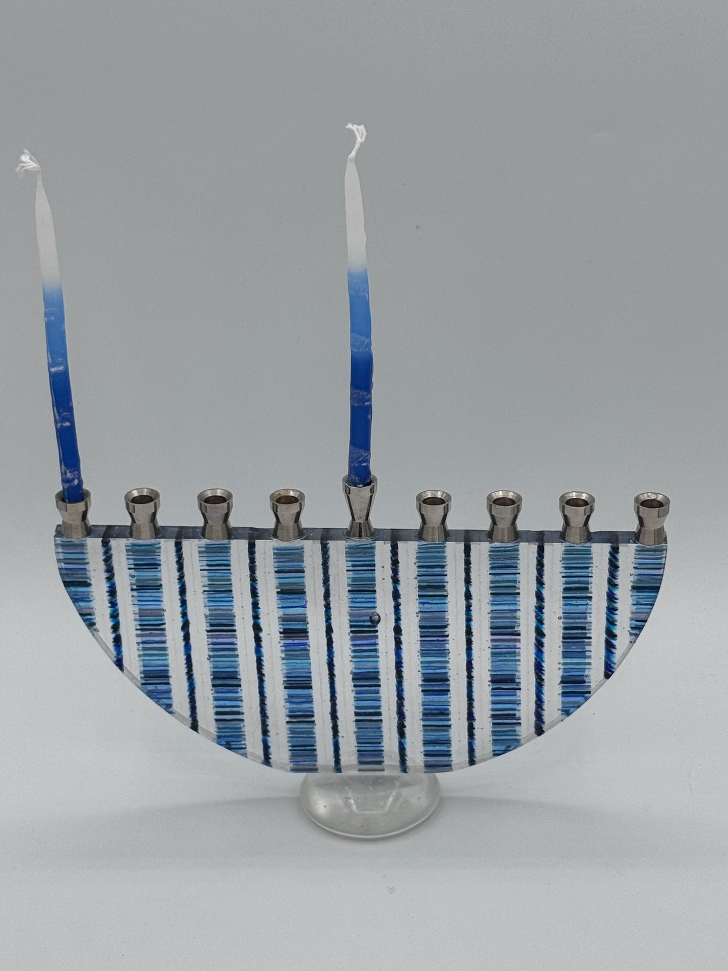 Blue Strata glass menorah