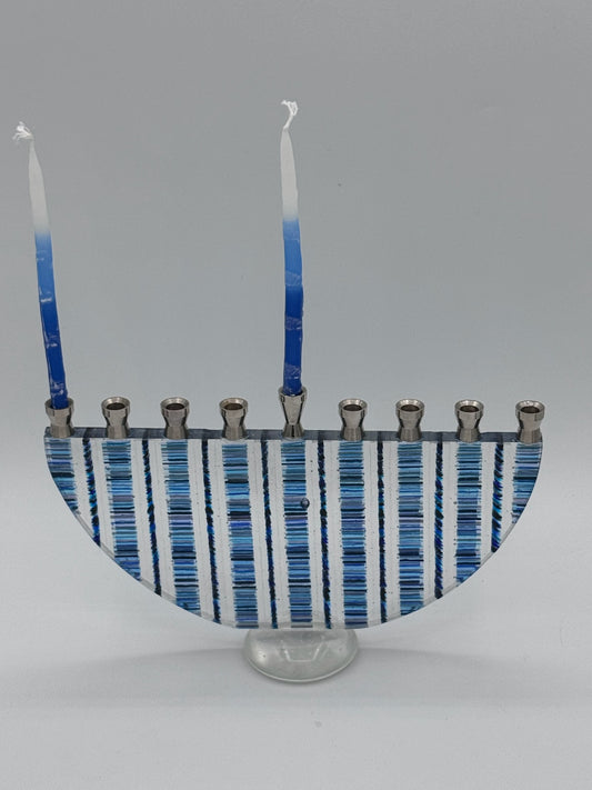 Blue Strata glass menorah