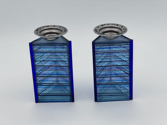 Blue Strata Shabbat candle sticks