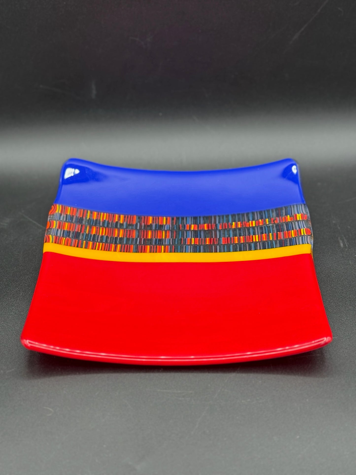 Blue, Red and Yellow Square Tapestry Plate