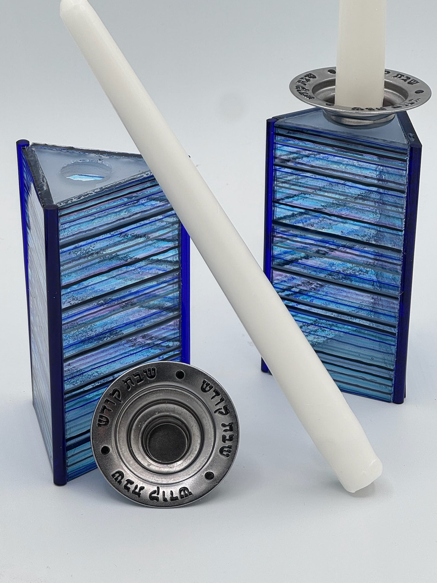 Blue Strata Shabbat candle sticks