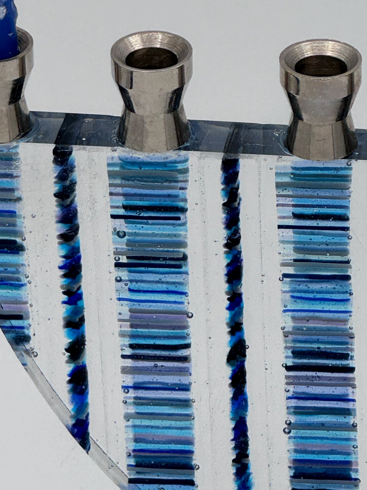 Blue Strata glass menorah