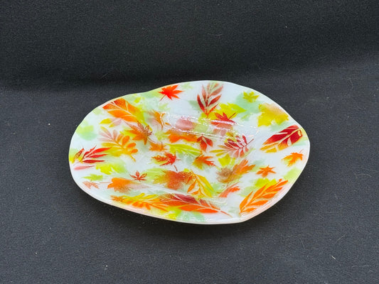 Autumn Leaves Fused Glass Plate