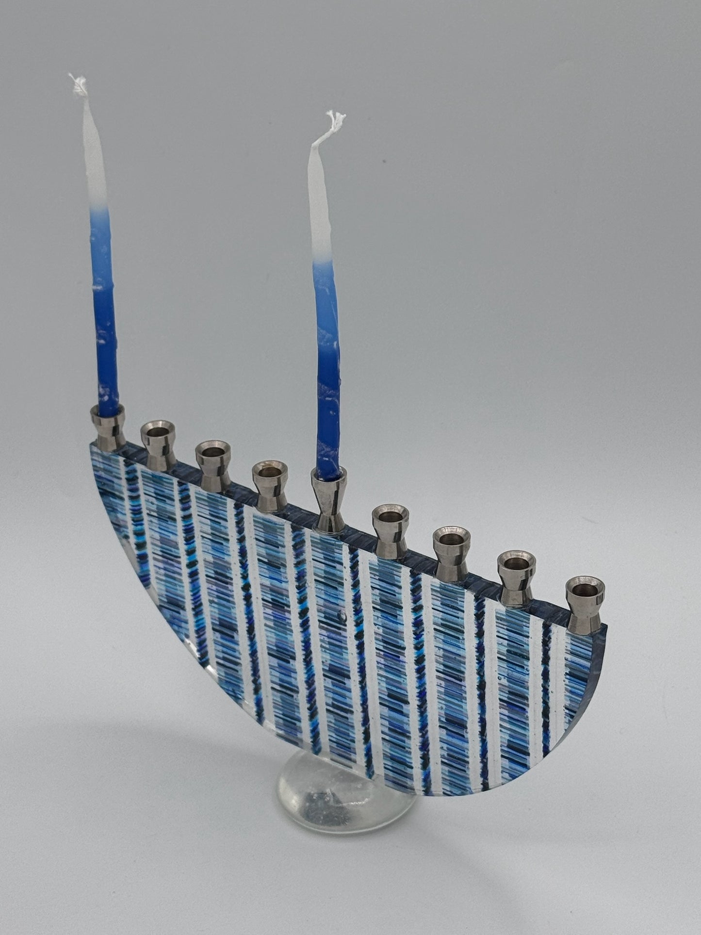 Blue Strata glass menorah