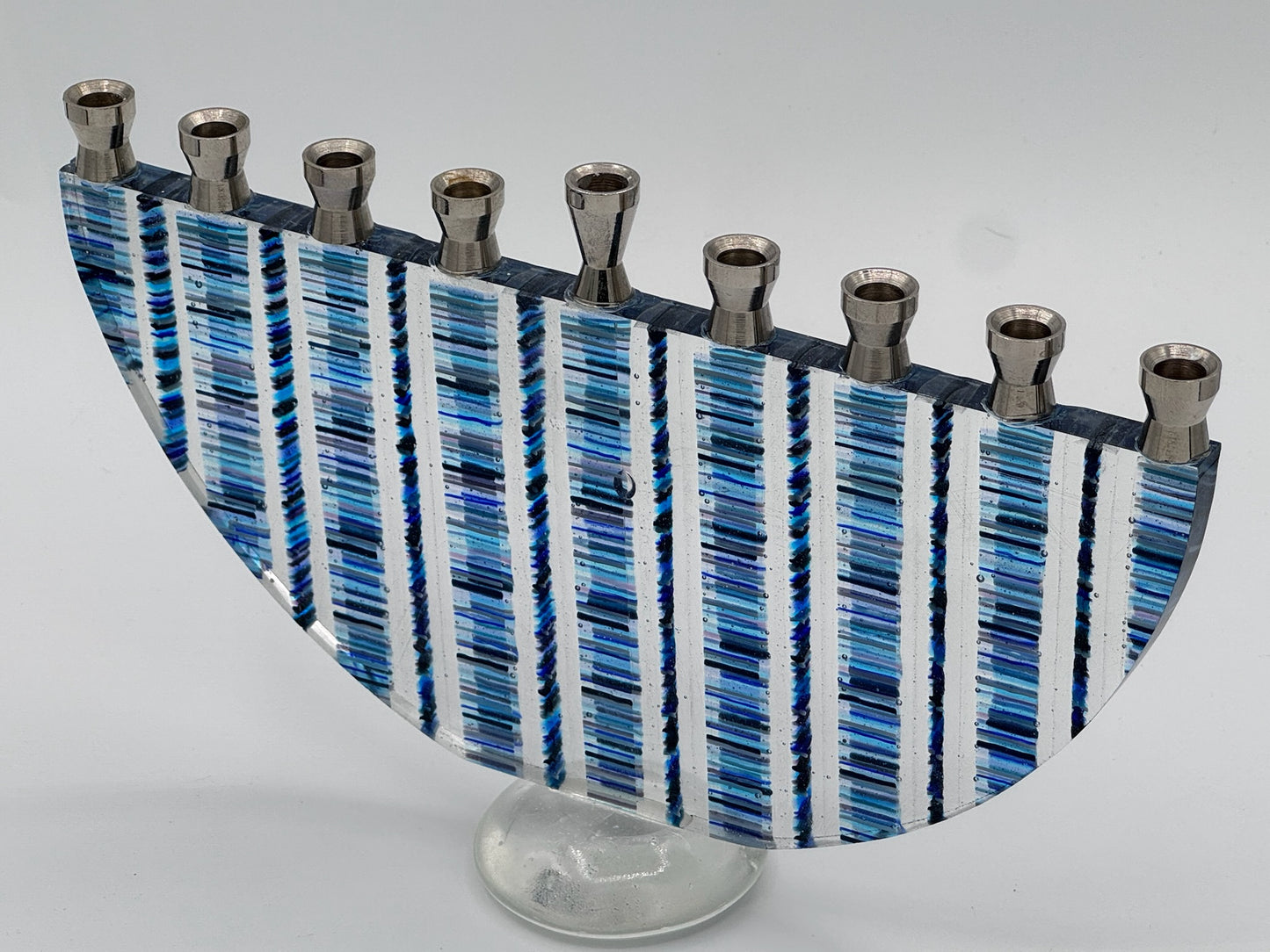 Blue Strata glass menorah
