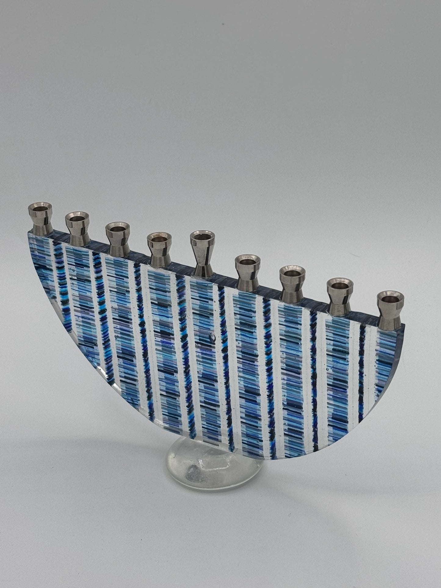 Blue Strata glass menorah