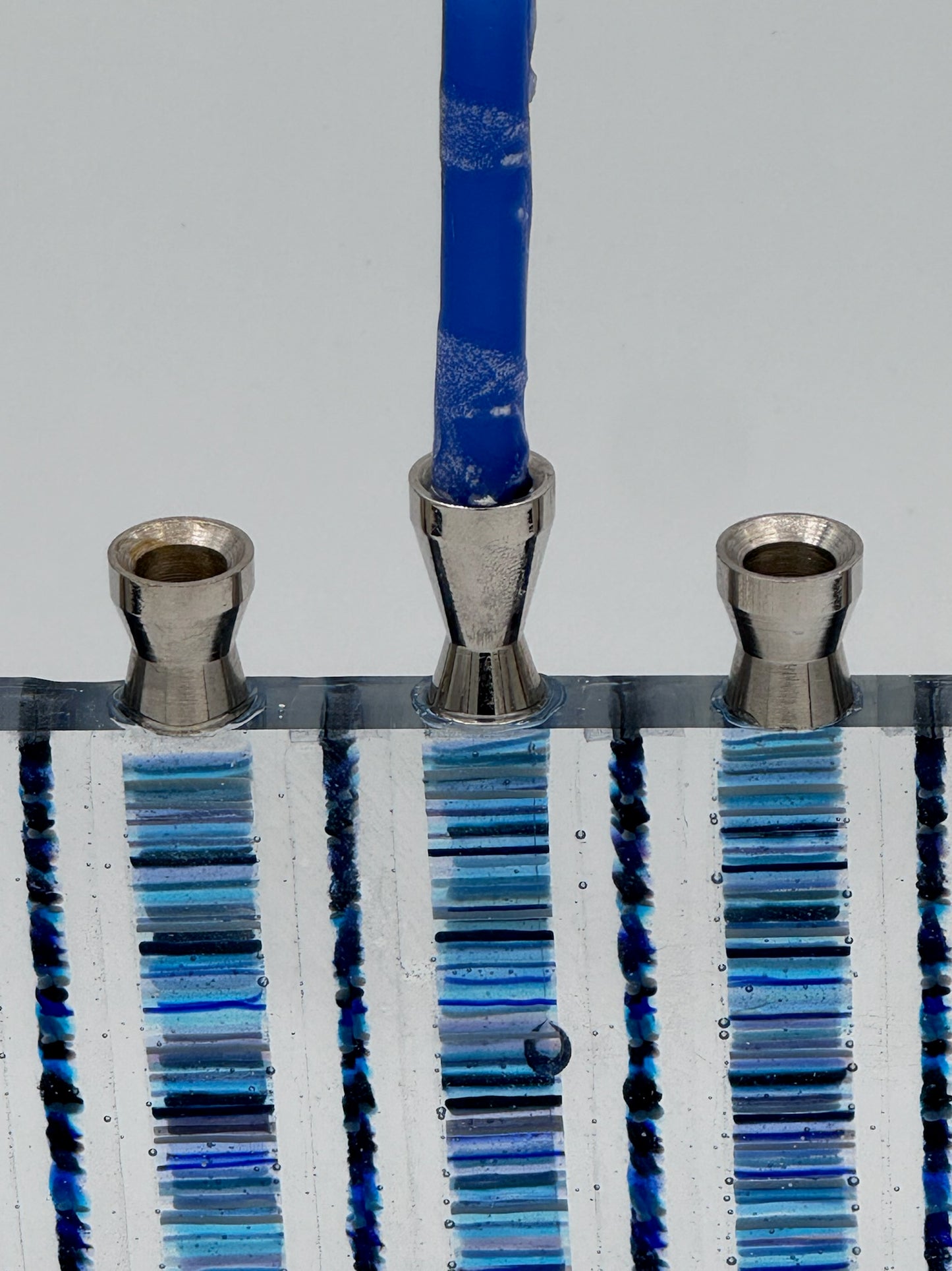 Blue Strata glass menorah