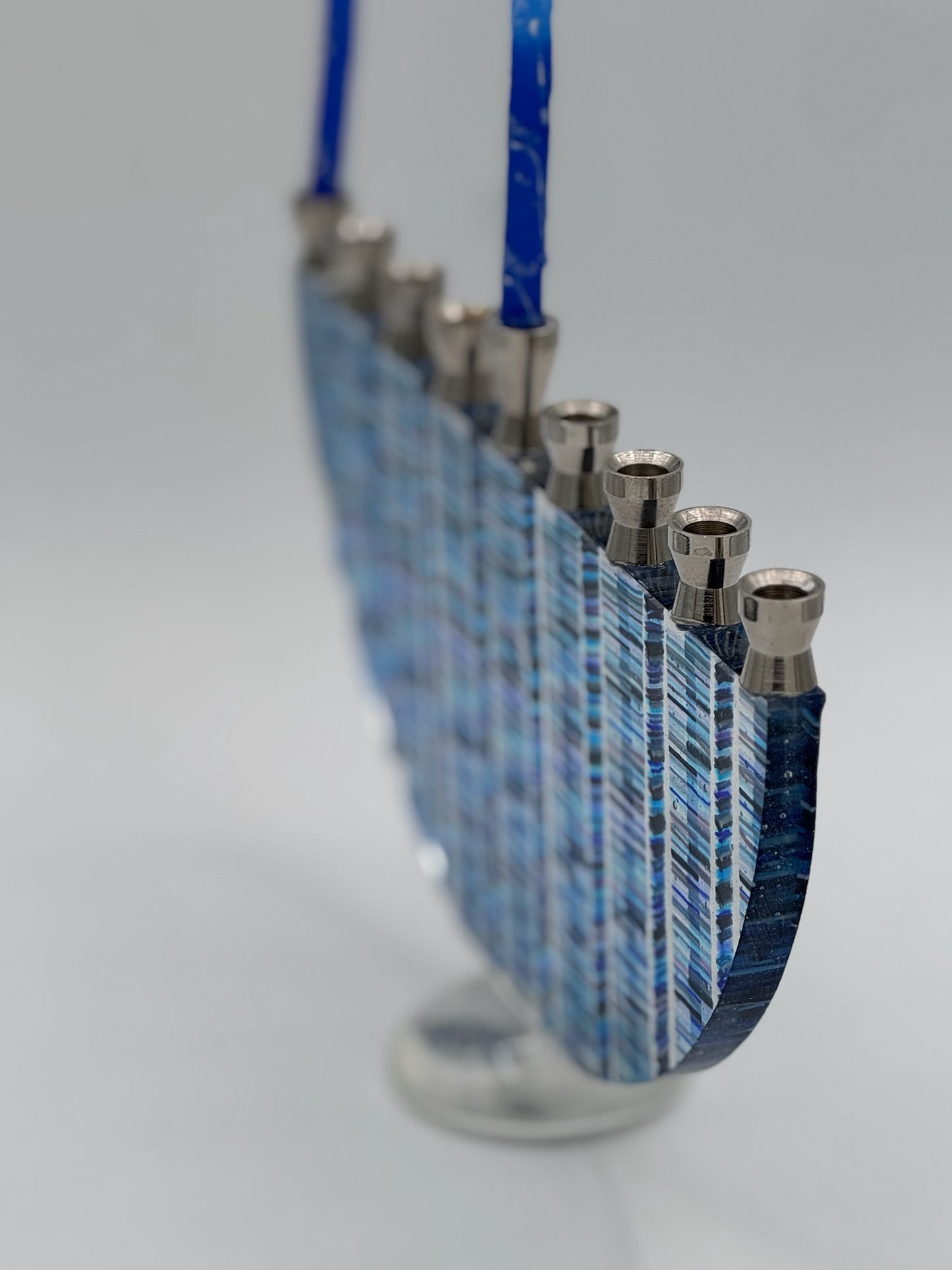 Blue Strata glass menorah