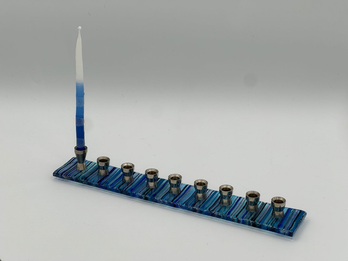 Blue Strata striped menorah
