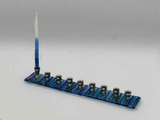 Blue Strata striped menorah