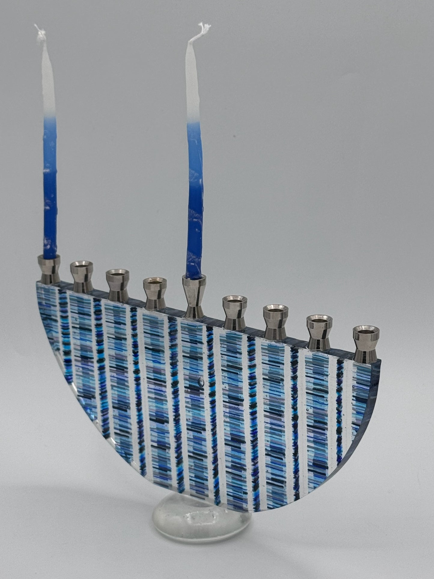 Blue Strata glass menorah