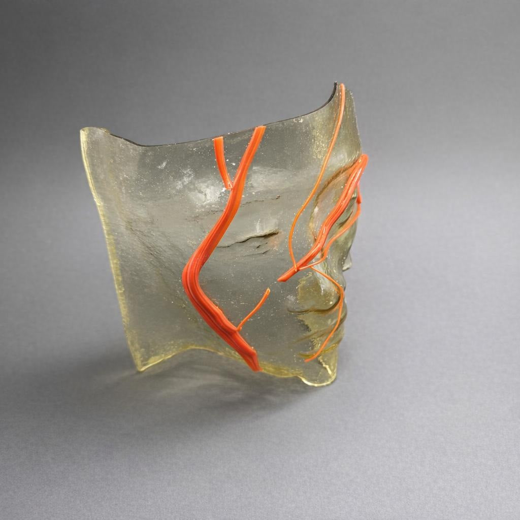 Sculpted Face with Red Lines