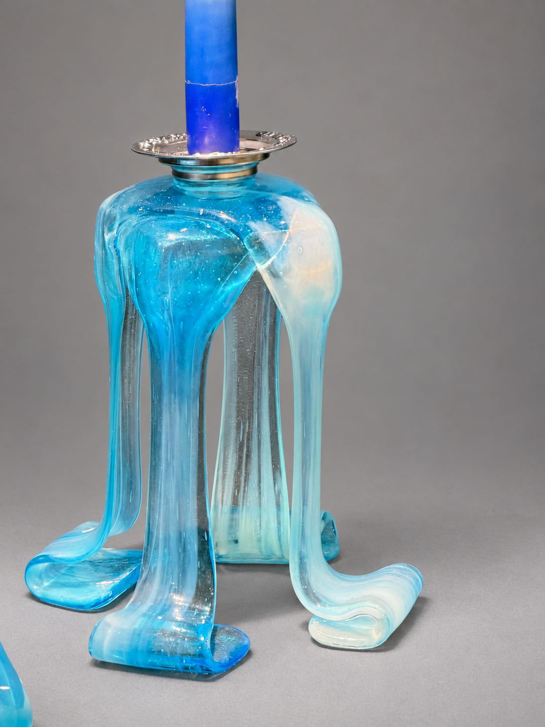 Sea of Light Shabbat Candlesticks, handmade glass art by Paige's Glass Art.