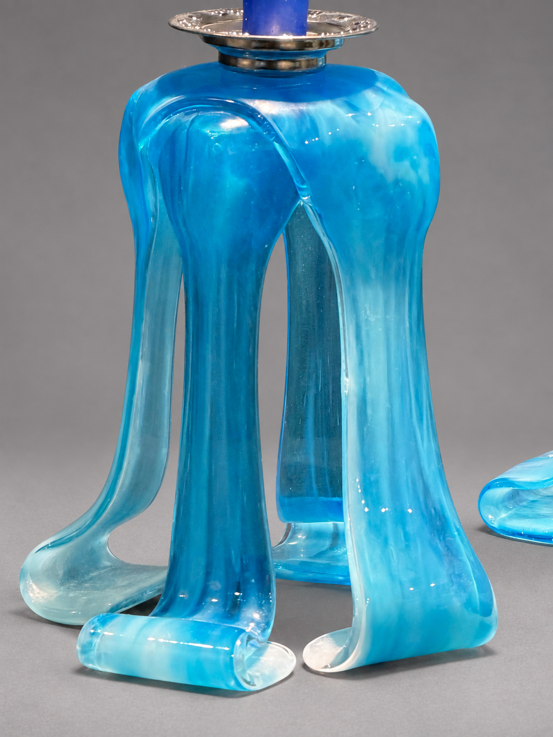 Sea of Light Shabbat Candlesticks, handmade glass art by Paige's Glass Art.