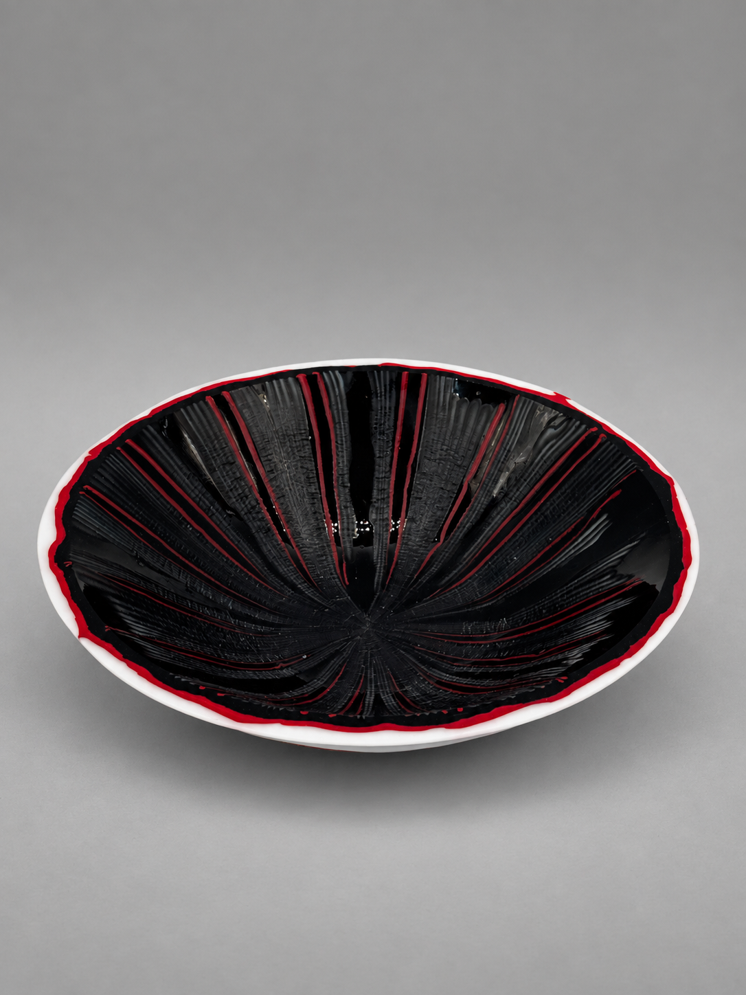 Black, Red and White Bowl, handmade glass art by Paige's Glass Art.